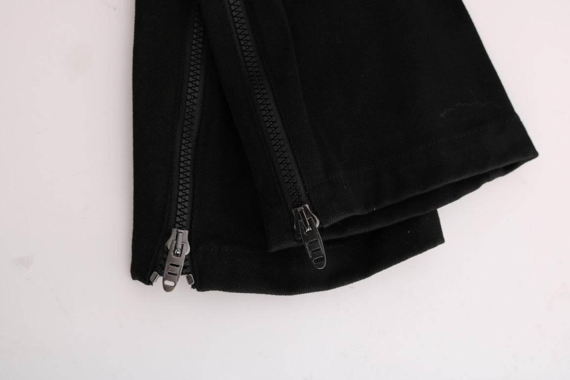 Ermanno Scervino Black Cotton Slim Fit Casual Pants - Hilstor