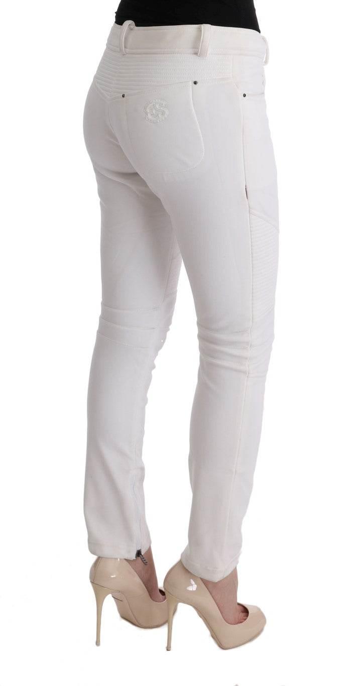 Ermanno Scervino White Cotton Slim Fit Casual Pants - Hilstor