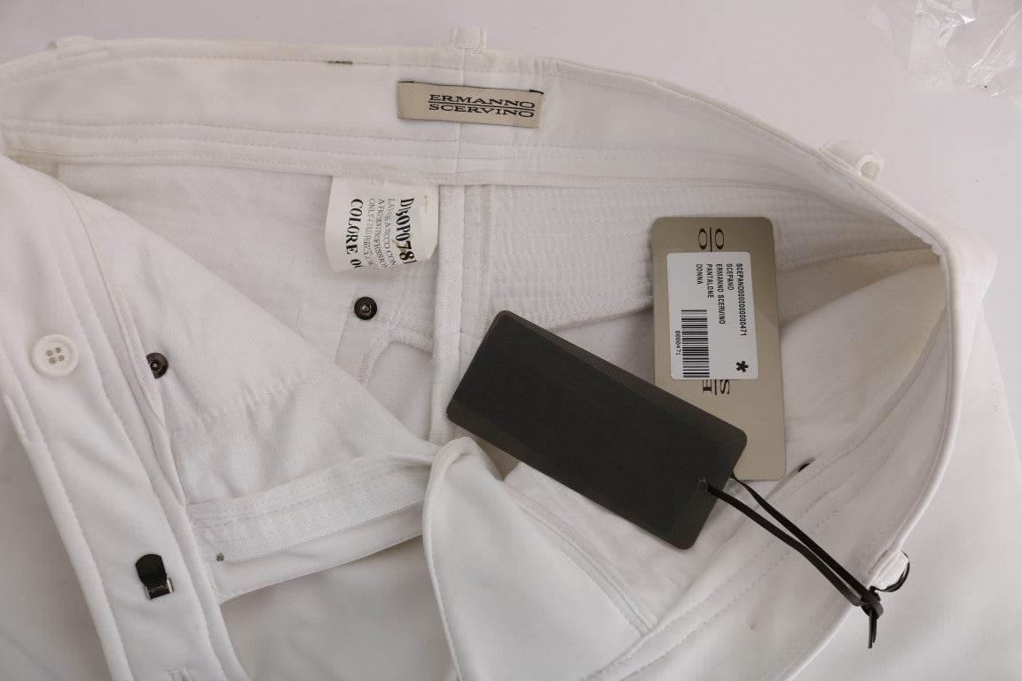 Ermanno Scervino White Cotton Slim Fit Casual Pants - Hilstor