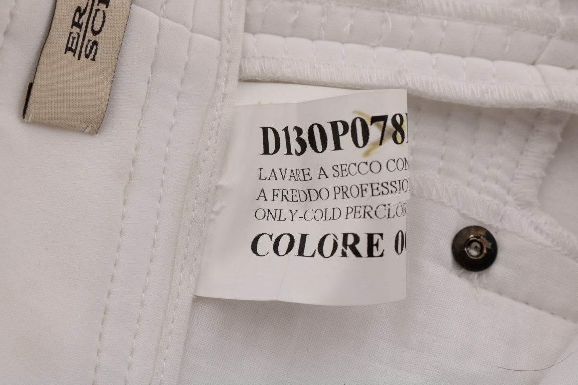 Ermanno Scervino White Cotton Slim Fit Casual Pants - Hilstor