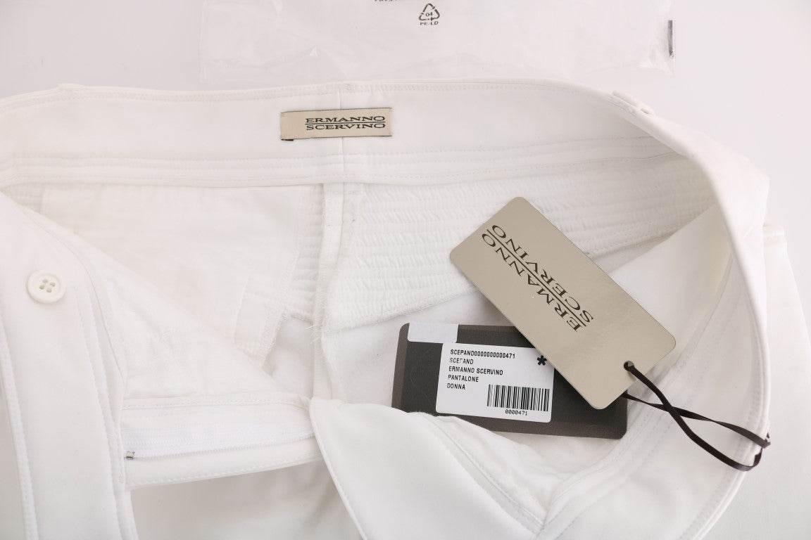 Ermanno Scervino White Cotton Slim Fit Casual Pants - Hilstor