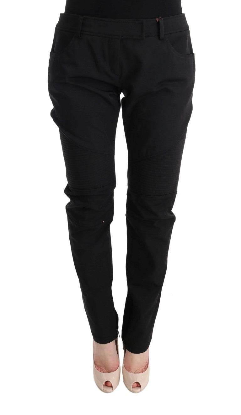 Ermanno Scervino Black Cotton Slim Fit Casual Pants - Hilstor