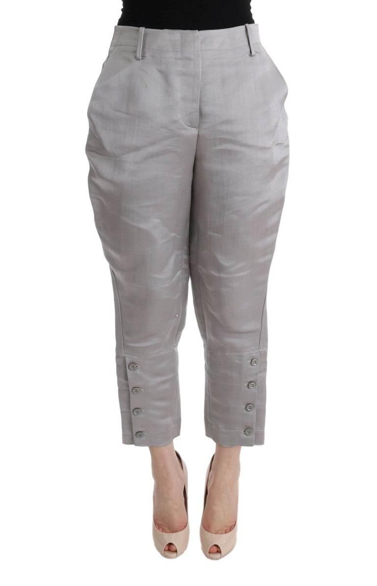 Ermanno Scervino Gray Silk Cropped Casual Pants - Hilstor