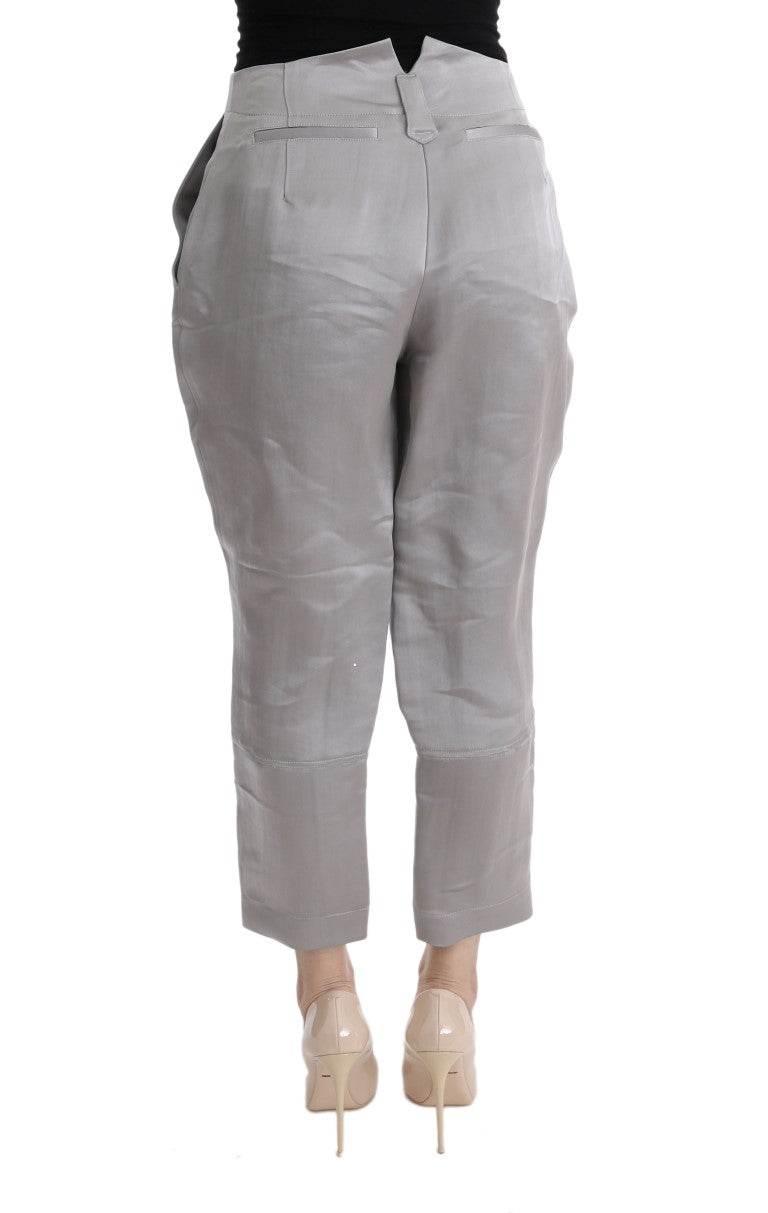 Ermanno Scervino Gray Silk Cropped Casual Pants - Hilstor