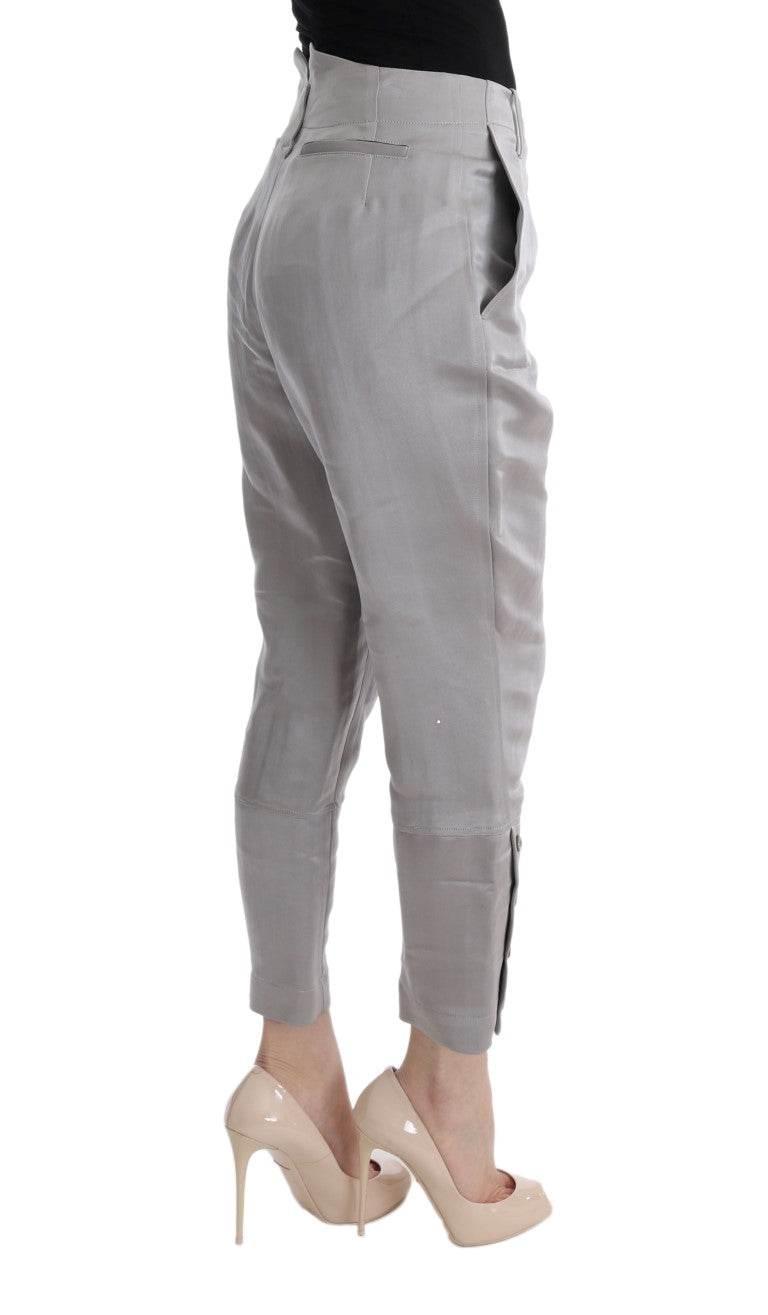 Ermanno Scervino Gray Silk Cropped Casual Pants - Hilstor