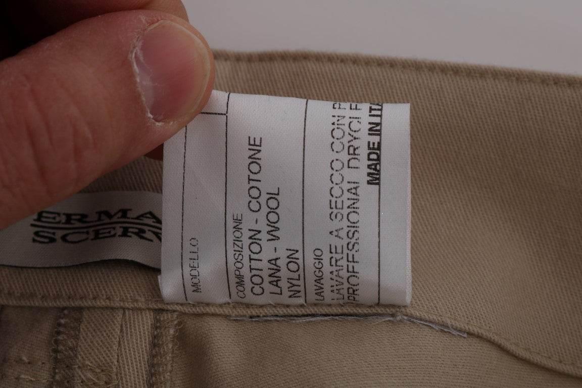 Ermanno Scervino Beige Cotton Wool Regular Fit Pants - Hilstor