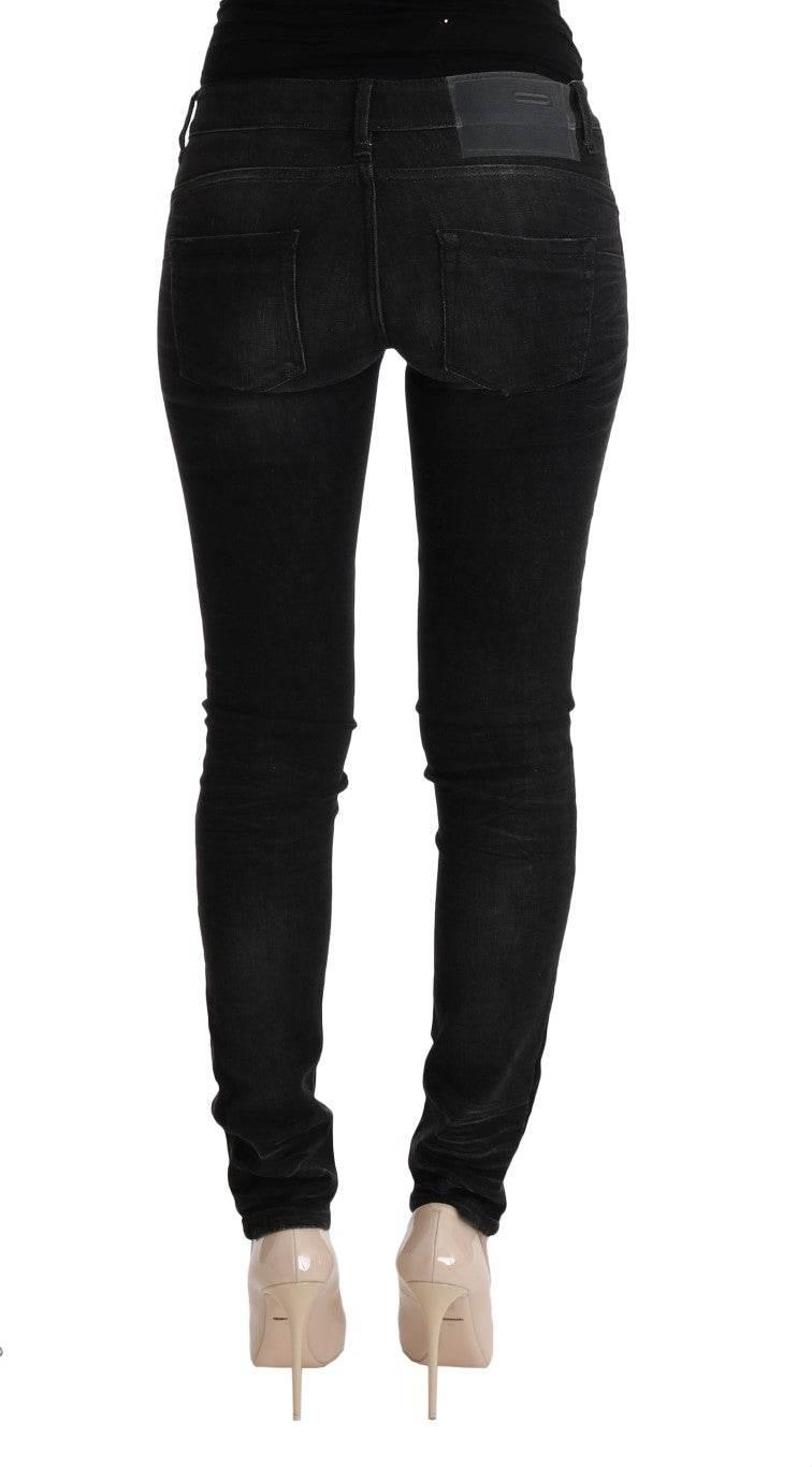 Acht Black Denim Cotton Bottoms Slim Fit Jeans - Hilstor