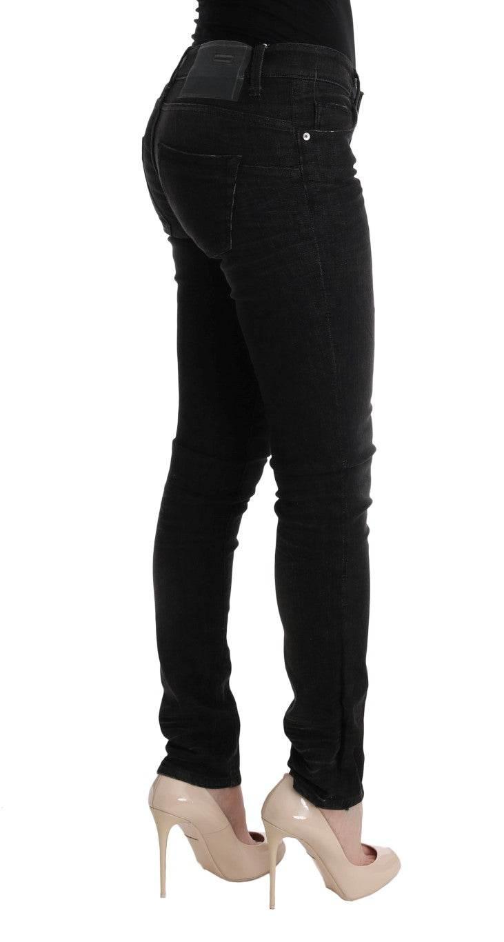 Acht Black Denim Cotton Bottoms Slim Fit Jeans - Hilstor