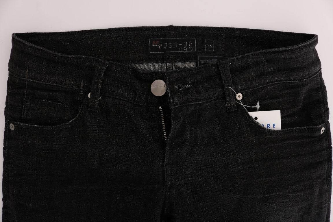 Acht Black Denim Cotton Bottoms Slim Fit Jeans - Hilstor