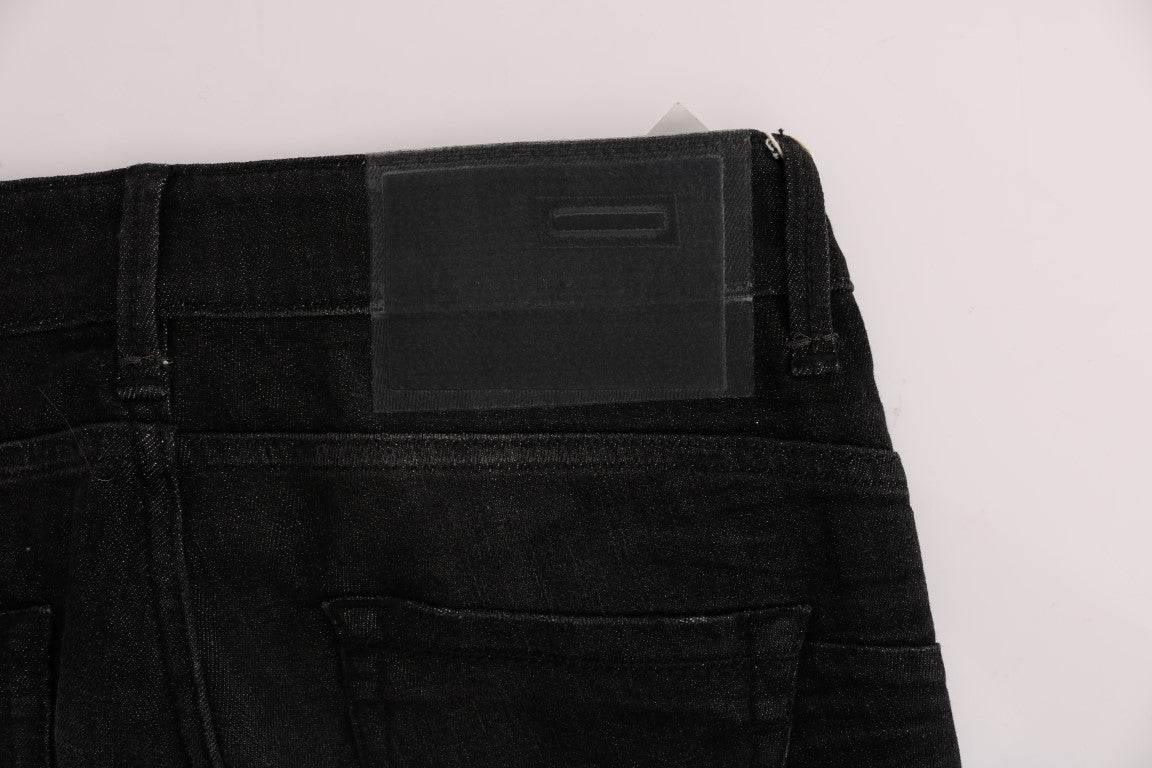 Acht Black Denim Cotton Bottoms Slim Fit Jeans - Hilstor