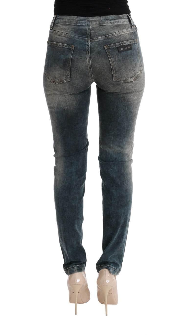 Cavalli Blue Wash Cotton Blend Slim Fit Jeans - Hilstor