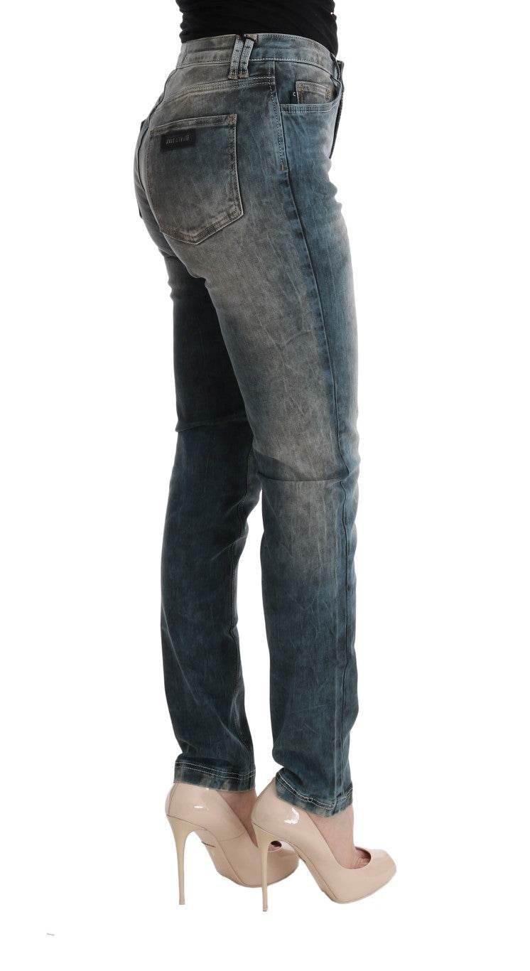 Cavalli Blue Wash Cotton Blend Slim Fit Jeans - Hilstor