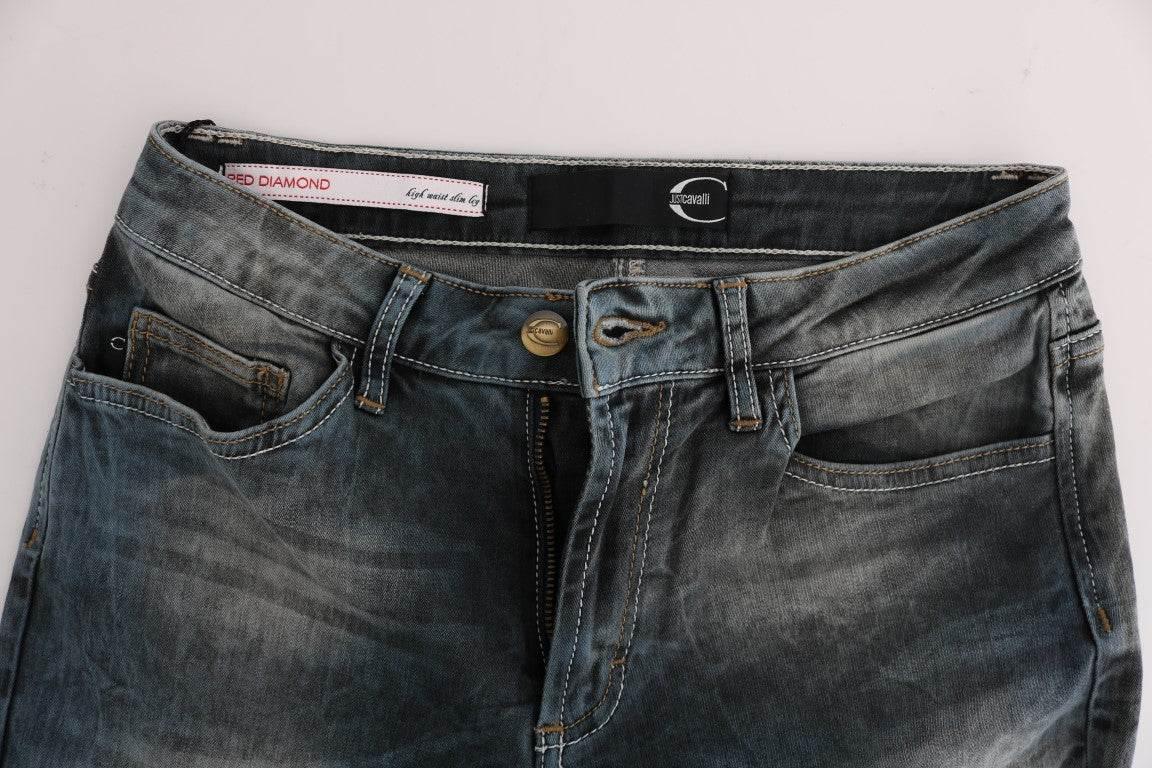 Cavalli Blue Wash Cotton Blend Slim Fit Jeans - Hilstor