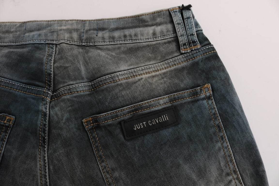 Cavalli Blue Wash Cotton Blend Slim Fit Jeans - Hilstor