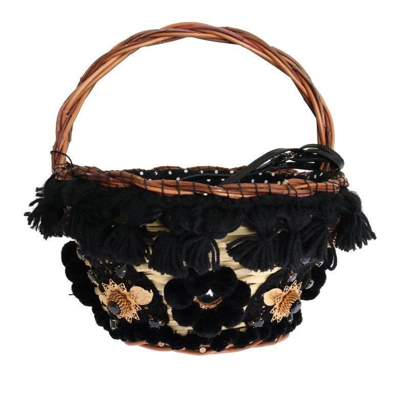 Dolce & Gabbana Beige Straw Snakeskin Pom Pom Crystal AGNESE Bag - Hilstor