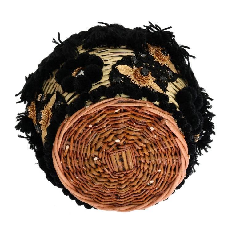 Dolce & Gabbana Beige Straw Snakeskin Pom Pom Crystal AGNESE Bag - Hilstor