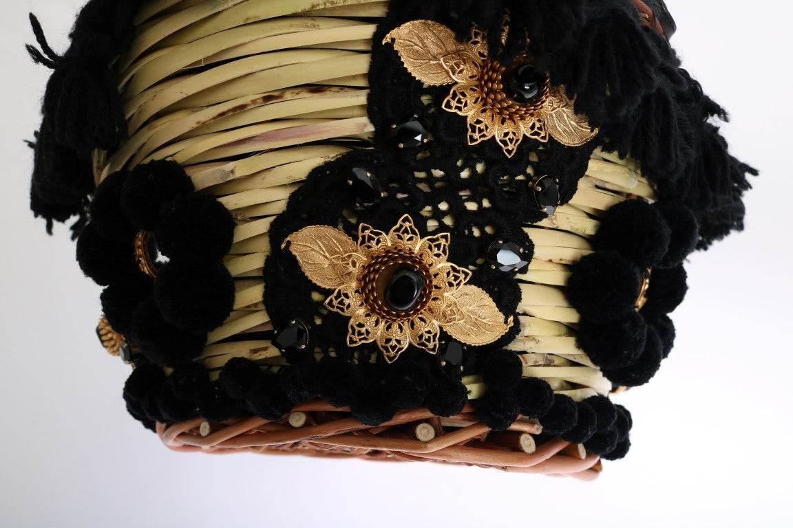 Dolce & Gabbana Beige Straw Snakeskin Pom Pom Crystal AGNESE Bag - Hilstor