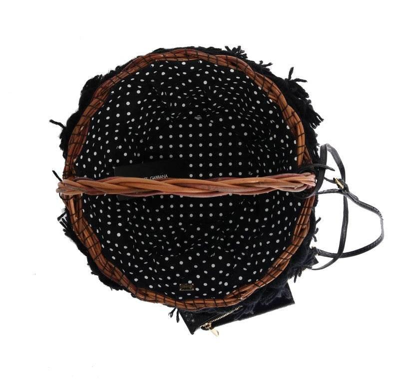 Dolce & Gabbana Beige Straw Snakeskin Pom Pom Crystal AGNESE Bag - Hilstor