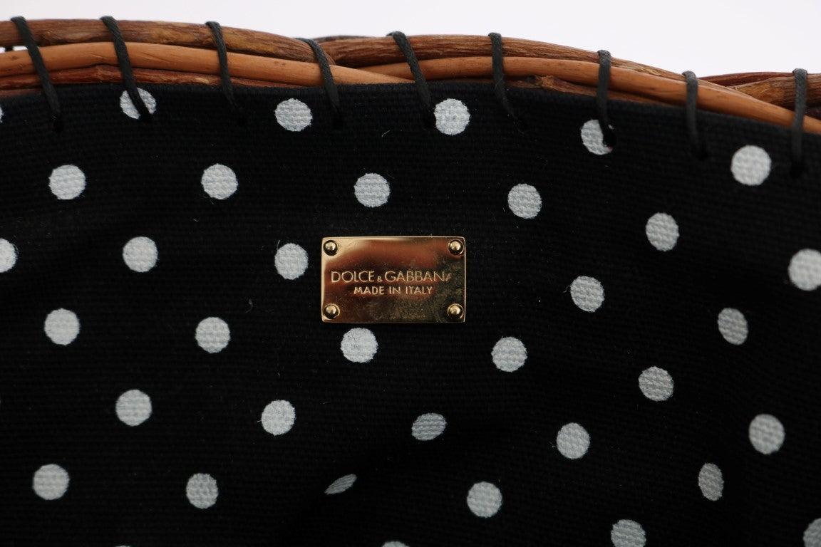 Dolce & Gabbana Beige Straw Snakeskin Pom Pom Crystal AGNESE Bag - Hilstor