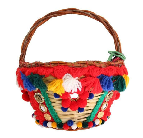Dolce & Gabbana Multicolor AGNESE Straw Crystal Pom Pom Bag - Hilstor