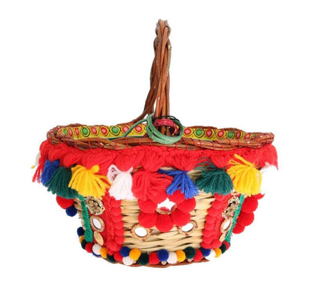 Dolce & Gabbana Multicolor AGNESE Straw Crystal Pom Pom Bag - Hilstor