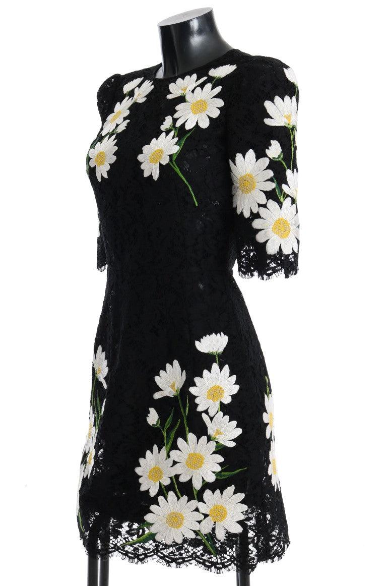 Dolce & Gabbana Black Floral Lace Chamomile Sicily Dress - Hilstor