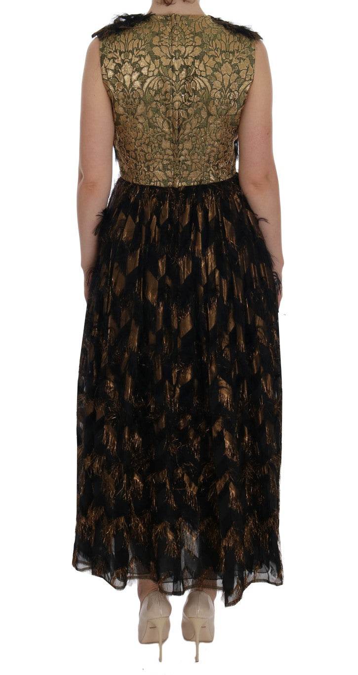 Dolce & Gabbana Black Silk Brown Fringes A-Line Dress - Hilstor