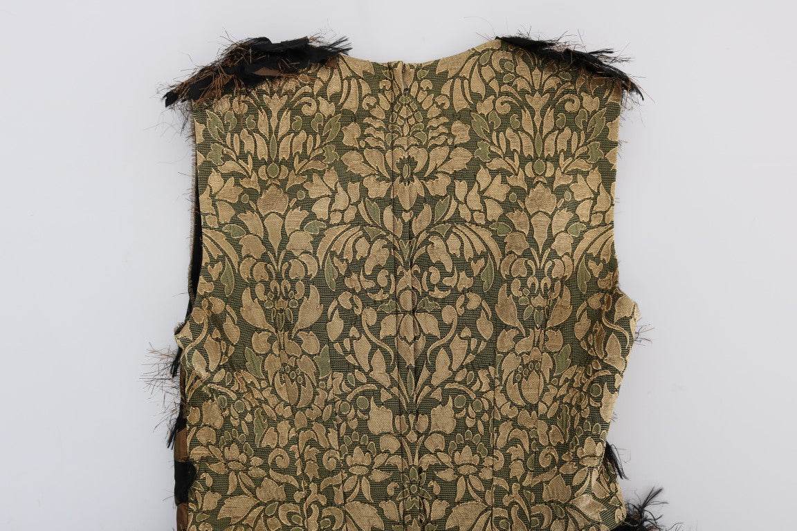 Dolce & Gabbana Black Silk Brown Fringes A-Line Dress - Hilstor