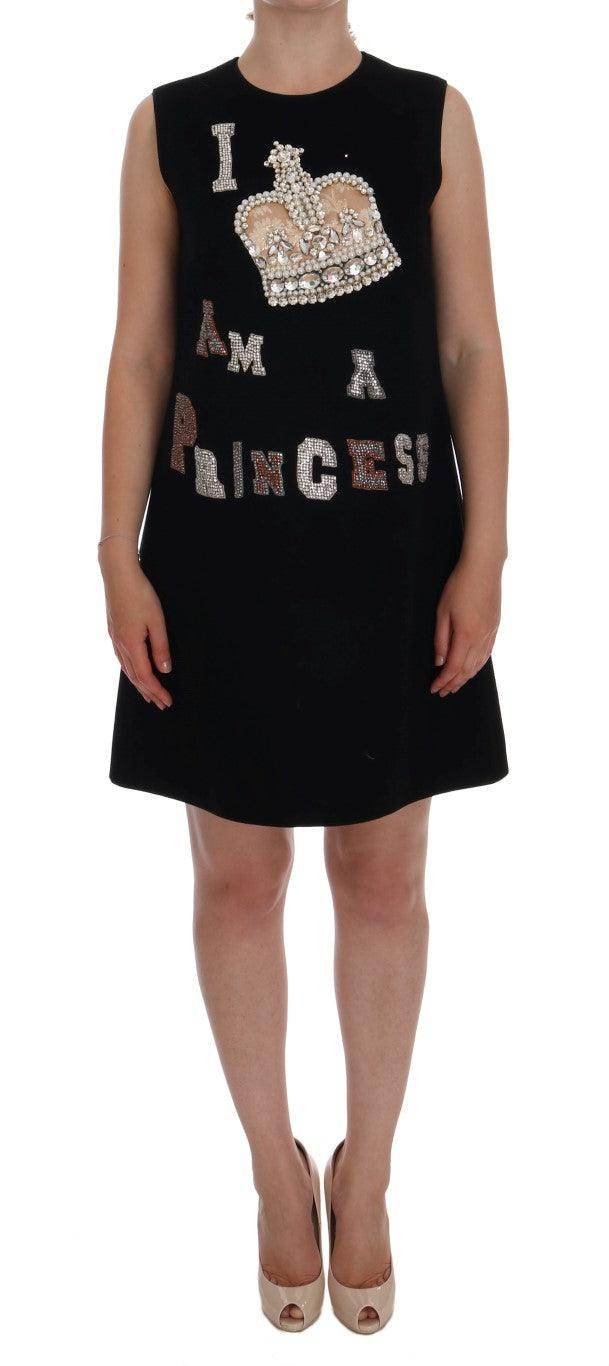 Dolce & Gabbana Black I AM A PRINCESS Crystal Shift Dress - Hilstor
