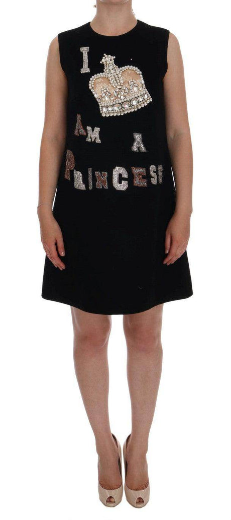 Dolce & Gabbana Black I AM A PRINCESS Crystal Shift Dress - Hilstor