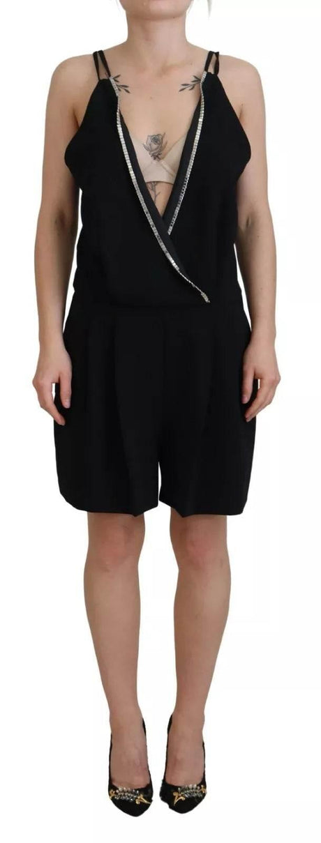 Dsquared² Black Embellished Sleeveless V-neck Jumpsuit Dress - Hilstor