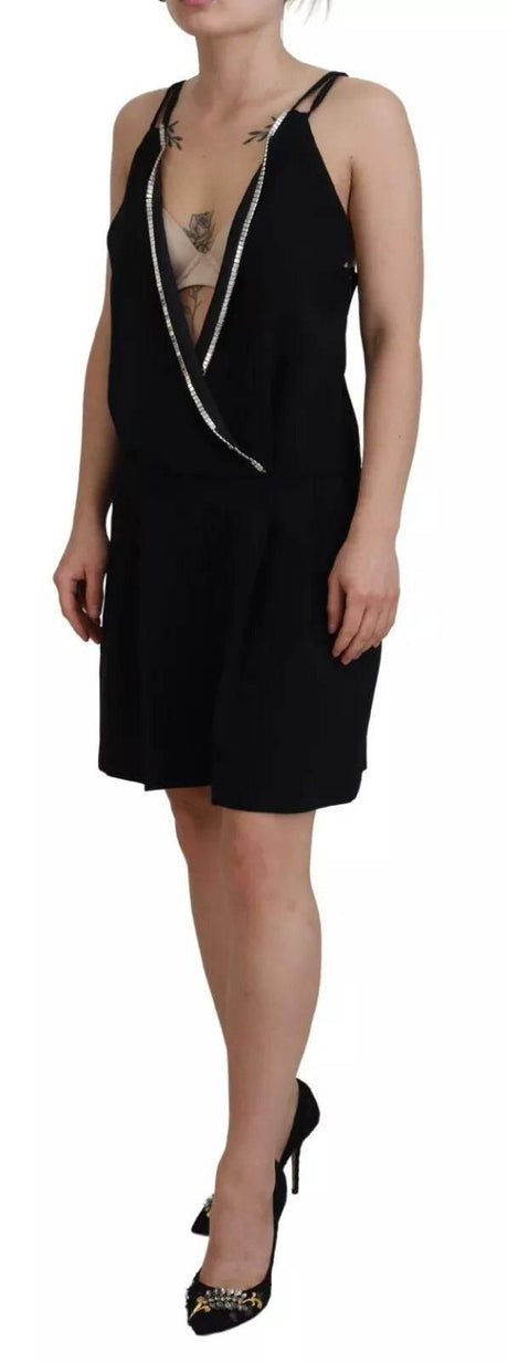 Dsquared² Black Embellished Sleeveless V-neck Jumpsuit Dress - Hilstor