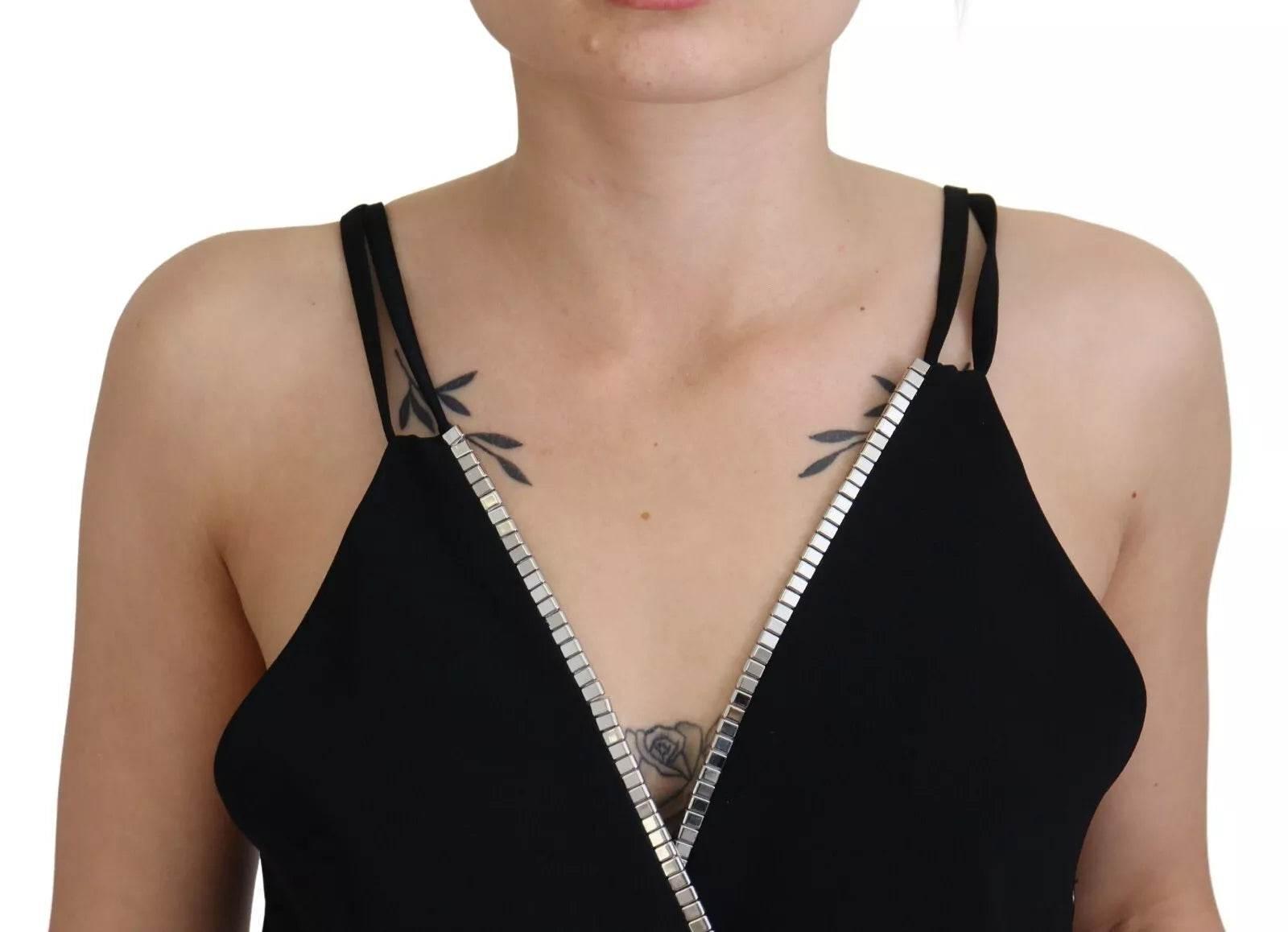 Dsquared² Black Embellished Sleeveless V-neck Jumpsuit Dress - Hilstor