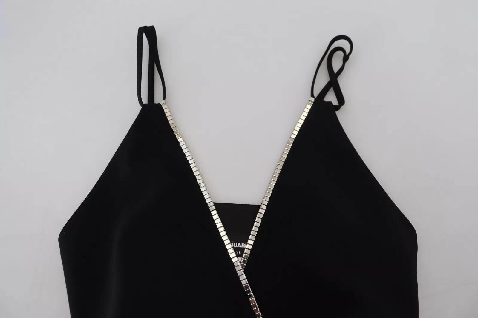 Dsquared² Black Embellished Sleeveless V-neck Jumpsuit Dress - Hilstor