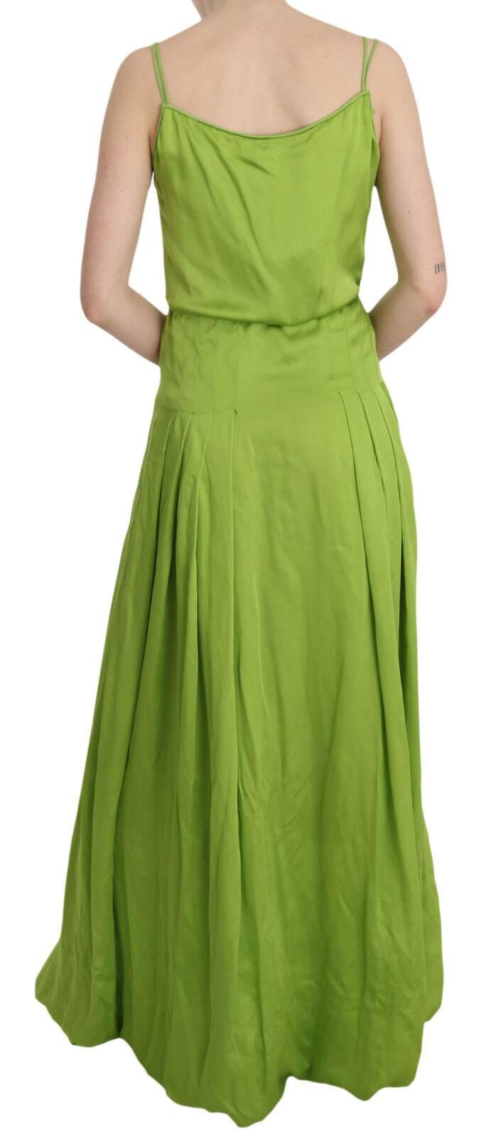 Dsquared² Green Spaghetti Strap Long A-line Pleated Dress - Hilstor