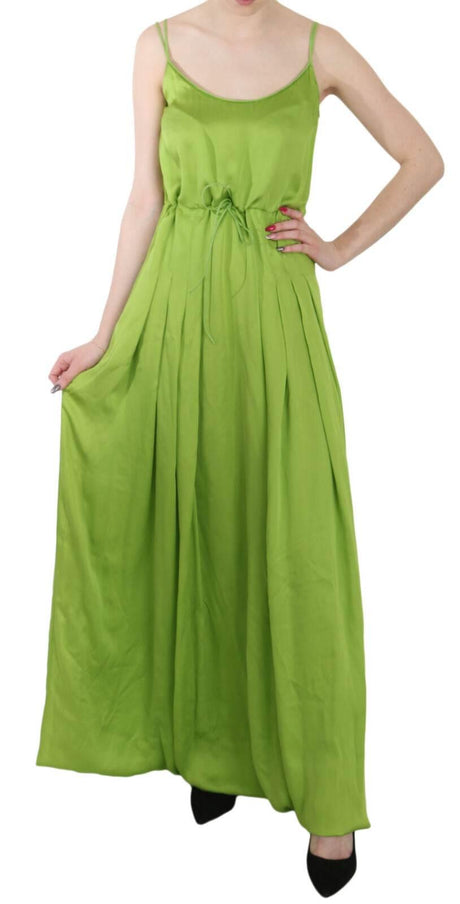 Dsquared² Green Spaghetti Strap Long A-line Pleated Dress - Hilstor