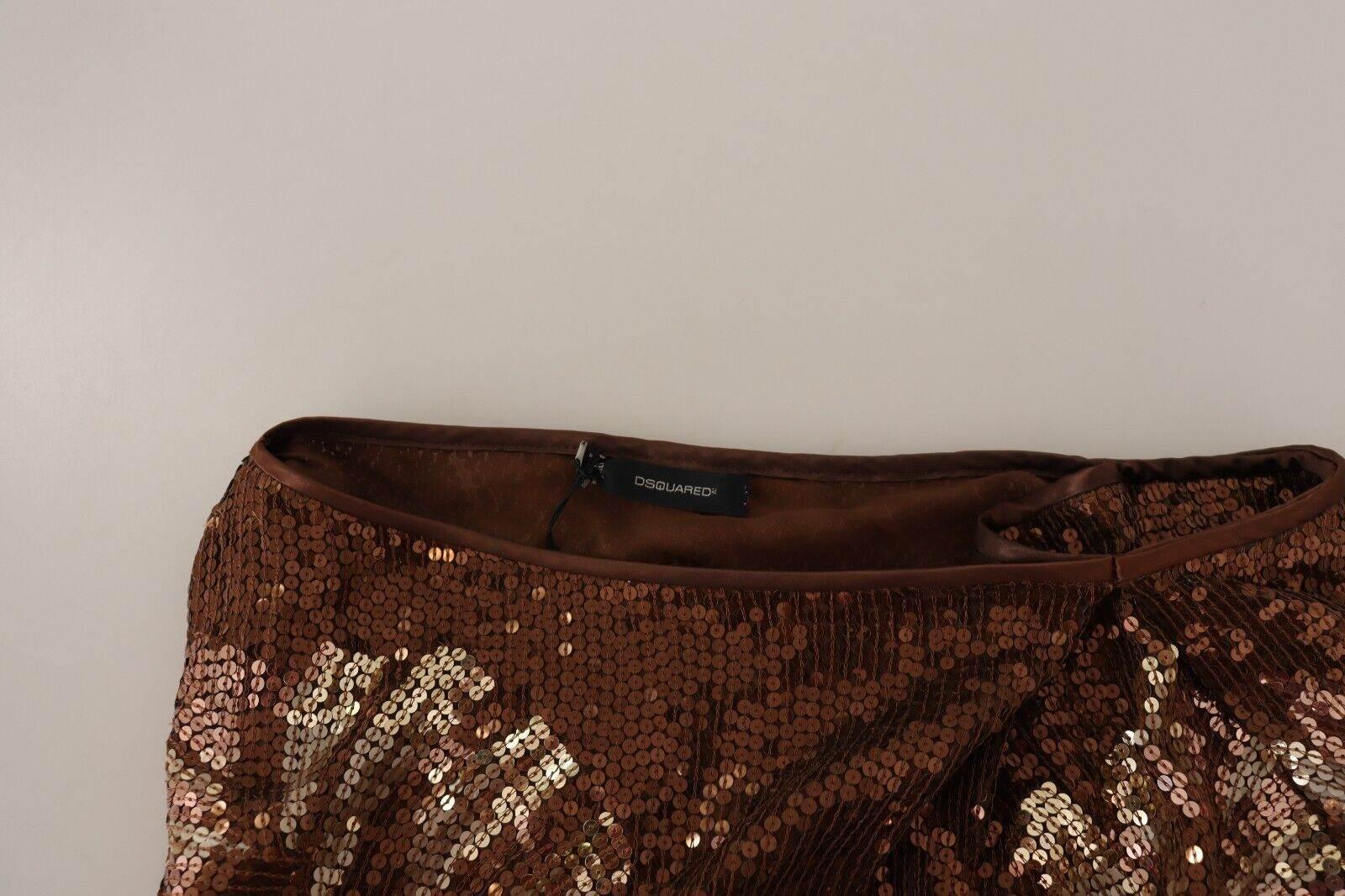 Dsquared² Brown Leaf Sequined Shift One Shoulder Long Dress - Hilstor