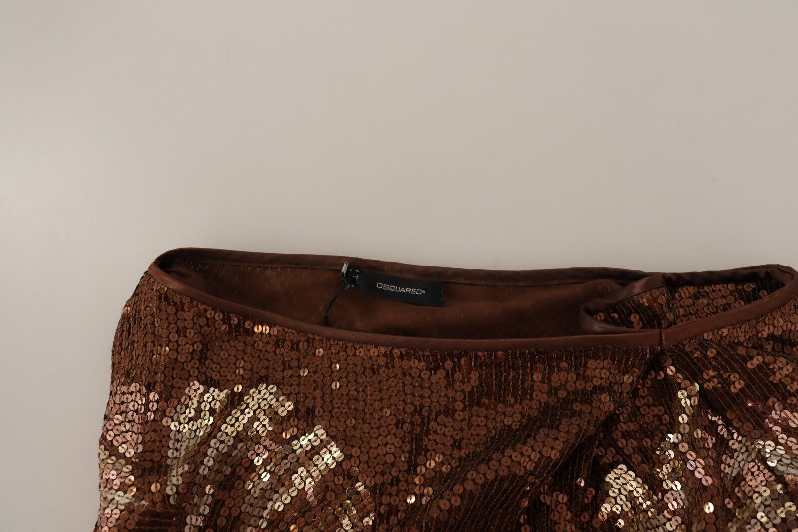 Dsquared² Brown Leaf Pailletter Shift One Shoulder Long Kjole