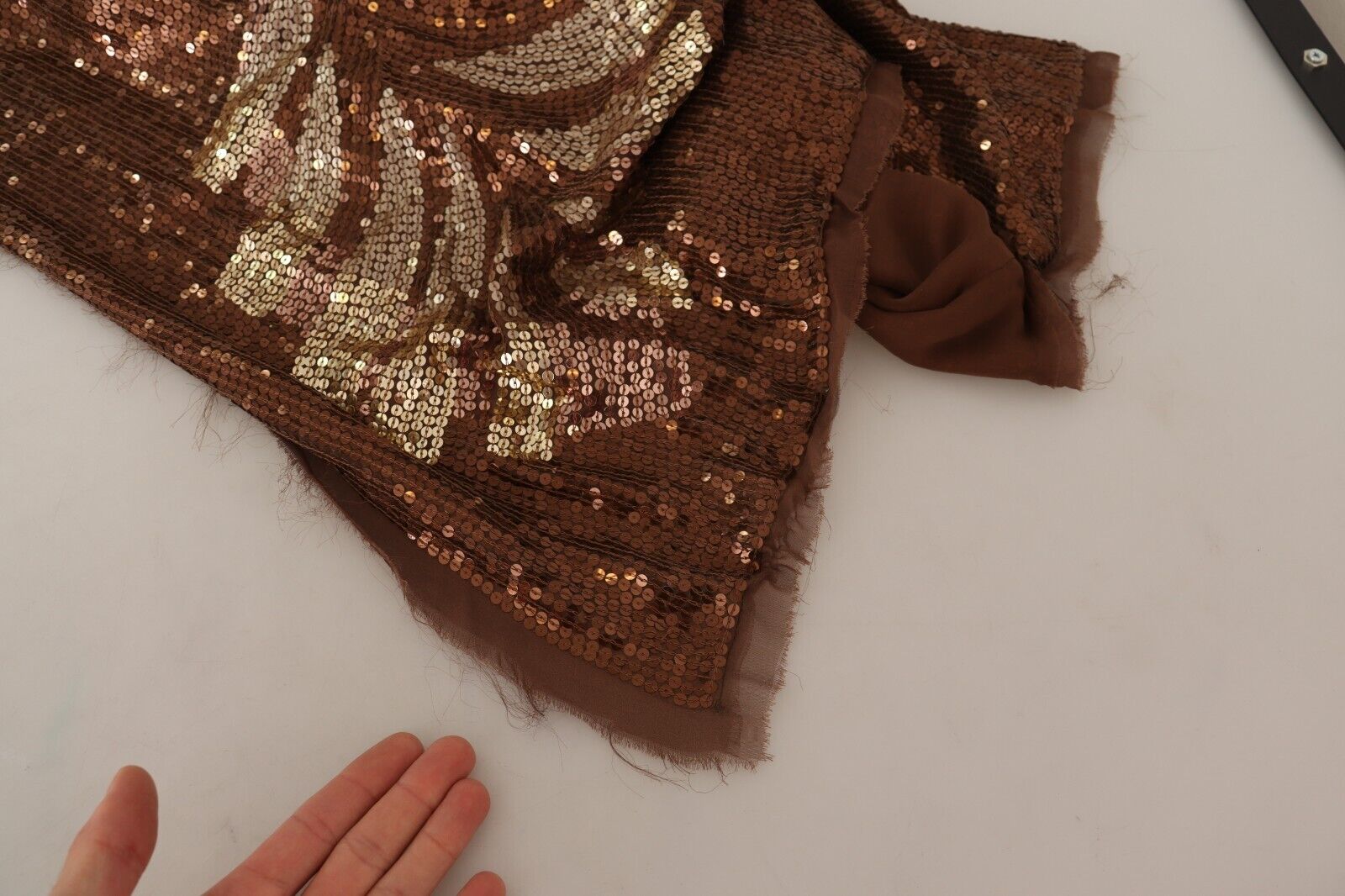 Dsquared² Brown Leaf Pailletter Shift One Shoulder Long Kjole