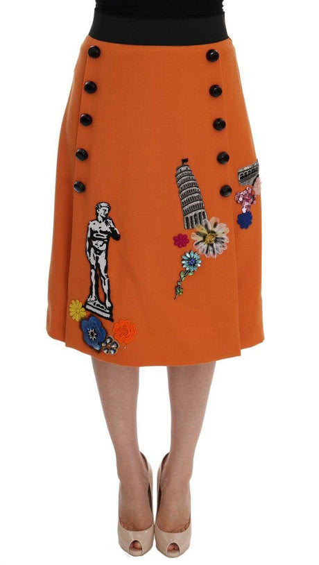 Dolce & Gabbana Embellished Wool Skirt in Vivid Orange - Hilstor