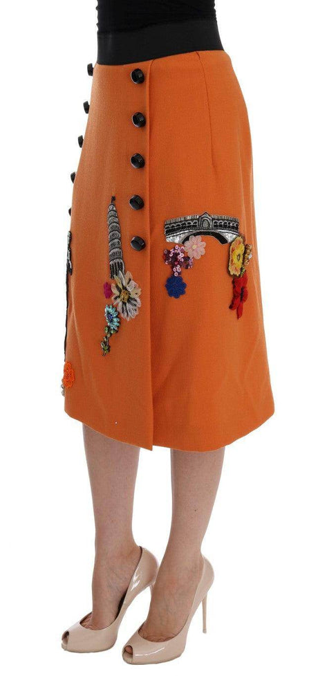 Dolce & Gabbana Embellished Wool Skirt in Vivid Orange - Hilstor