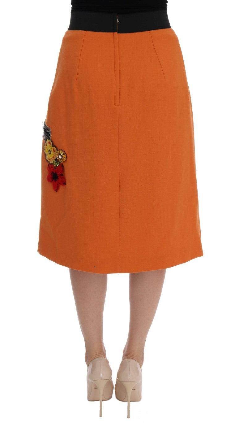 Dolce & Gabbana Embellished Wool Skirt in Vivid Orange - Hilstor