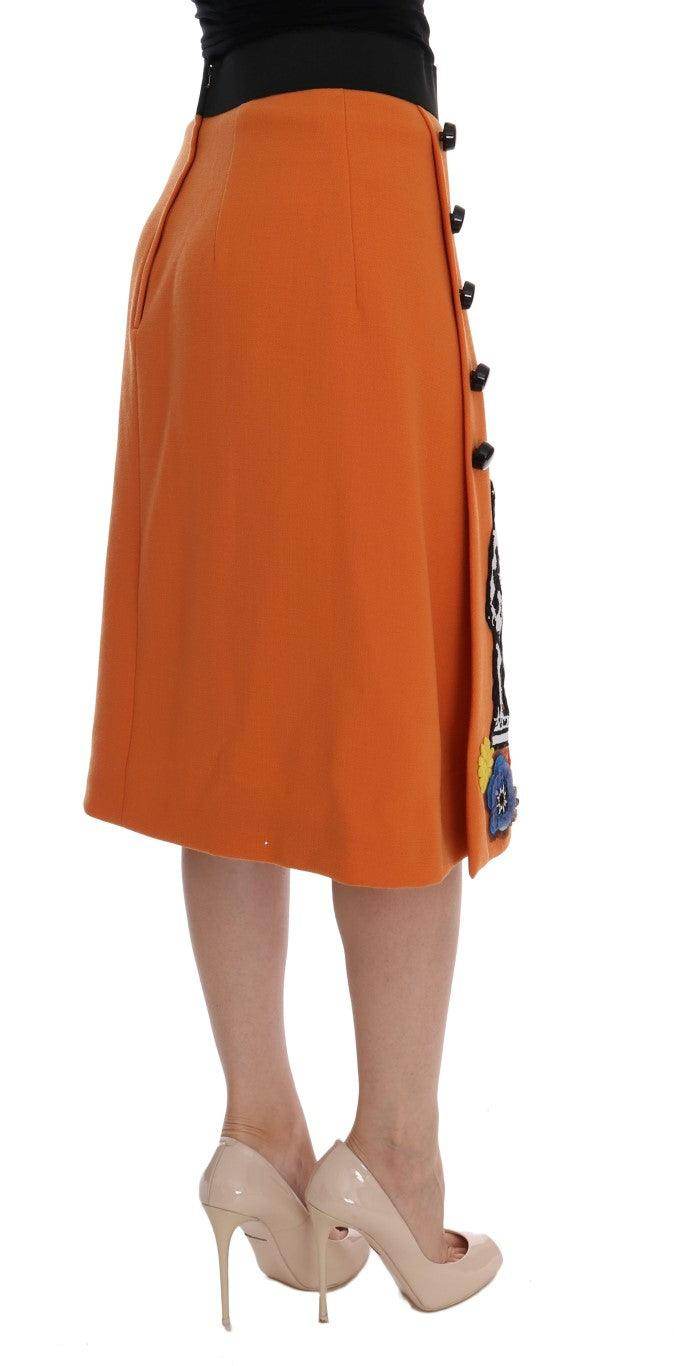 Dolce & Gabbana Embellished Wool Skirt in Vivid Orange - Hilstor