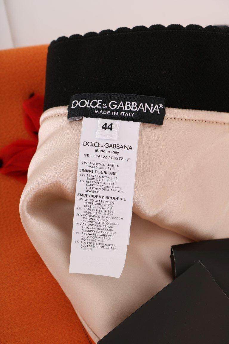 Dolce & Gabbana Embellished Wool Skirt in Vivid Orange - Hilstor