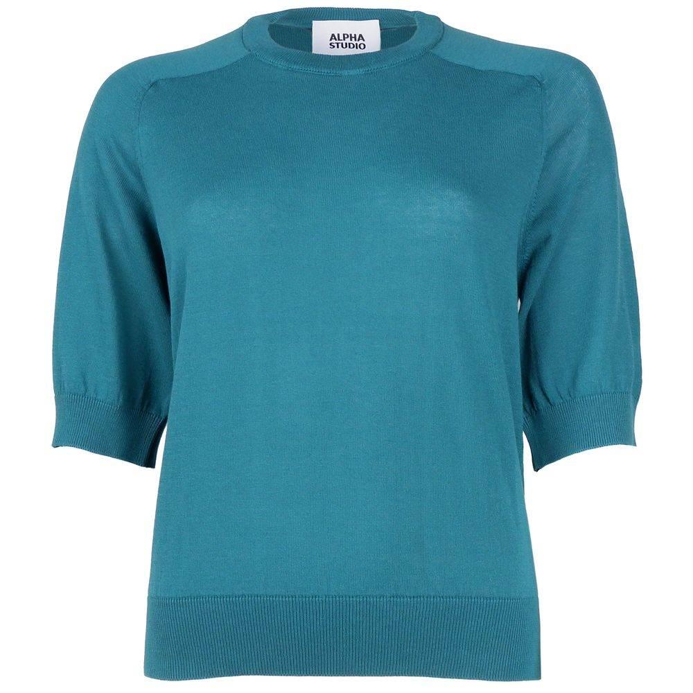 Alpha Studio Green Cotton Sweater - Hilstor