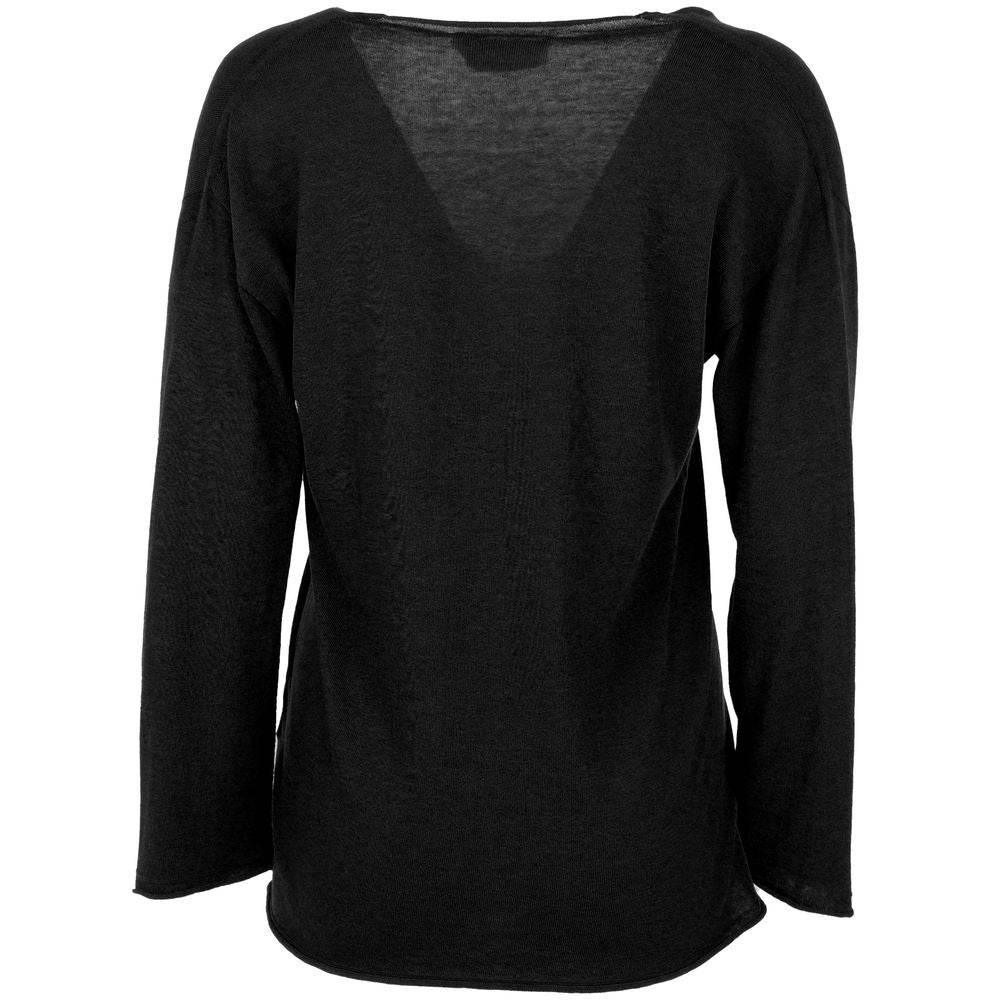 Alpha Studio Black Cotton Sweater - Hilstor