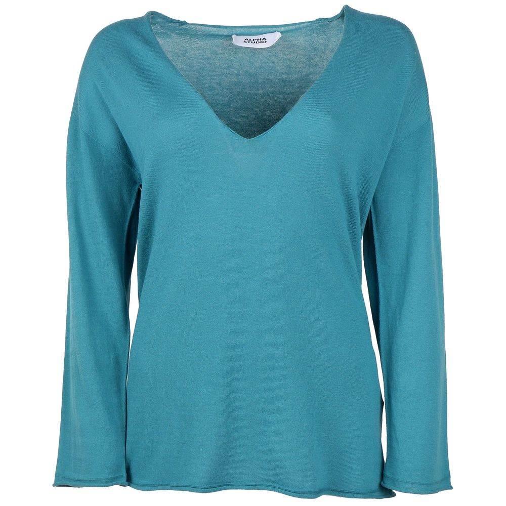 Alpha Studio Green Cotton Sweater - Hilstor