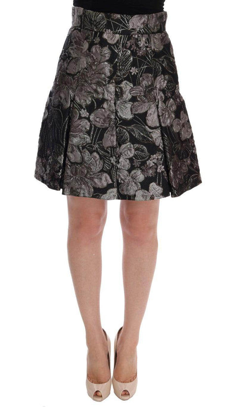 Dolce & Gabbana Elegant Black Silver-Floral Straight Skirt - Hilstor