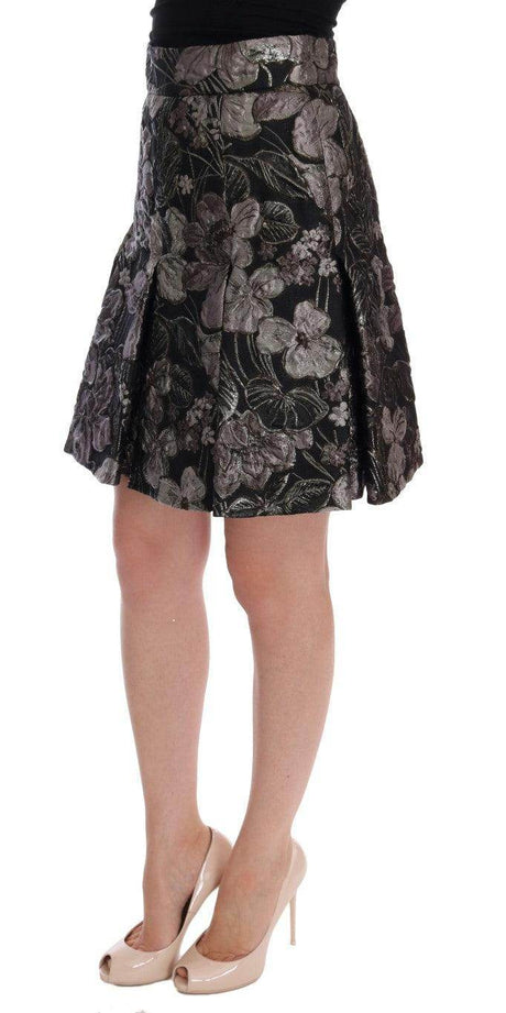 Dolce & Gabbana Elegant Black Silver-Floral Straight Skirt - Hilstor