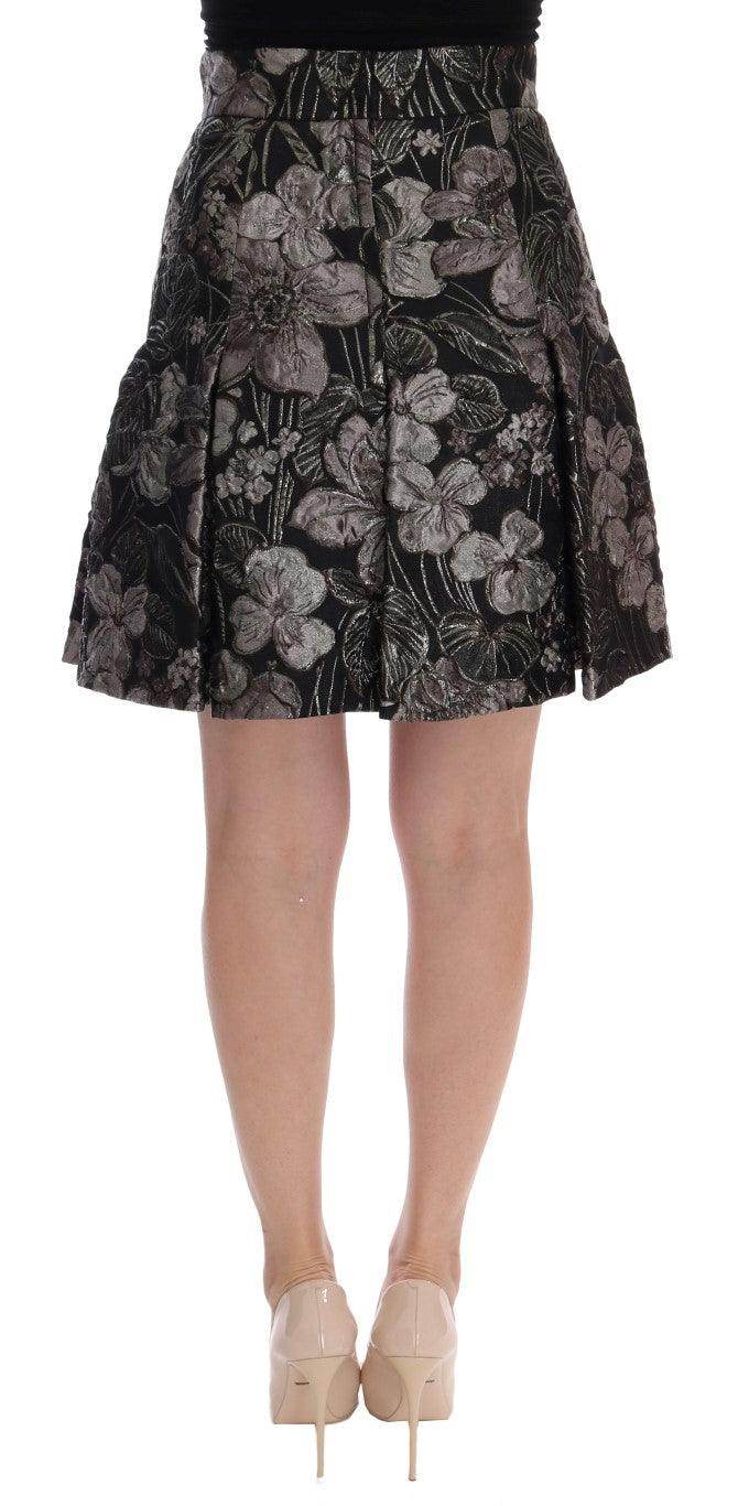 Dolce & Gabbana Elegant Black Silver-Floral Straight Skirt - Hilstor